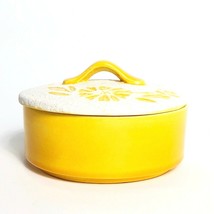 Vintage Trinket Dish with Lid - Sunny Yellow with Textured White &amp; Yellow Flower - £22.15 GBP