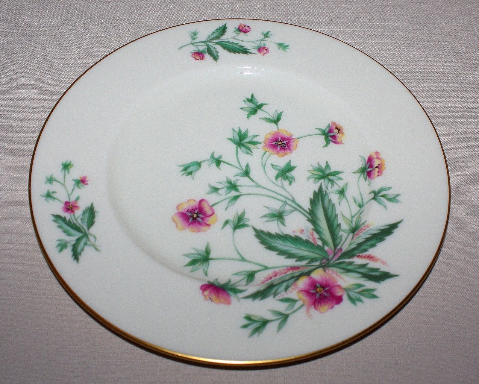 4 Lenox Country Garden Salad Plates Pink Flowers Ivory Gold - $19.75