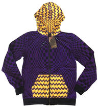 UGP Under Ground Products DIY Men&#39;s Purple Yellow Checkered Zip Up Hoodi... - $29.05