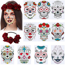Halloween Temporary Face Tattoos Kits 10 Sheets Floral Day of the Dead S... - $9.41