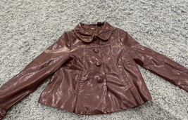 Girls Guess Brown Faux Leather swing coat jacket large Vintage? Patent Leather - £13.82 GBP