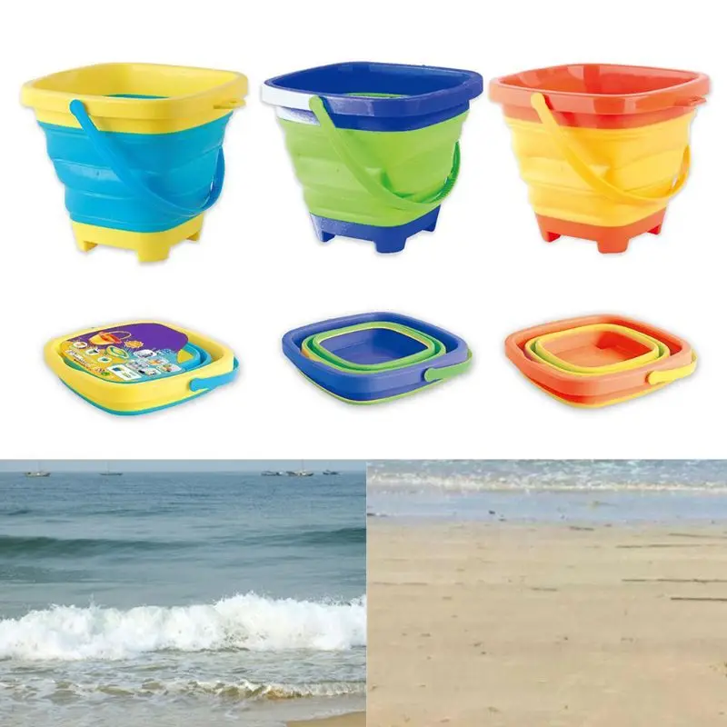 1 Pc Portable Children Beach Bucket Sand Toy Foldable Collapsible Plastic Pail - £11.31 GBP+