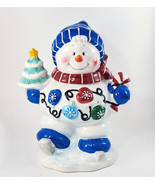 Houston Harvest Snowman Cookie Jar 12&quot;x11&quot; Skating Holding Tree Christma... - £11.78 GBP