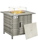Outsunny Outdoor PE Rattan Gas Fire Pit Table, Patio Square Propane Heat... - $713.44 CAD