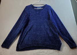 Karen Scott Sweater Womens Size 2XL Blue 100% Polyester Long Sleeve V Neck Slit - £12.06 GBP