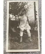 Girl at Rope Swing Backyard Portrait Vintage Real Photo Postcard RPPC 3x... - $19.00