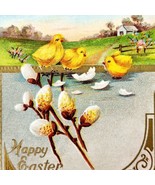 Happy Easter 1909 Greeting Postcard Embossed Chicks Farm Scene PCBG6D - $41.01 CAD