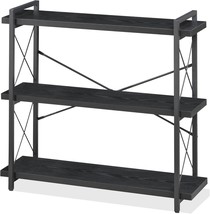 Hchqhs Bookshelf, 3-Tier Industrial Bookcase, Black Open Book Shelf, - £96.39 GBP