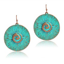 Miss Zoe Vintage Bronze swirl eddy Round Drop Earrings Danglers Bohemia Ethnic R - £6.34 GBP