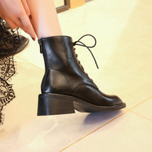 Retro Square Toe Riding Boots Women Fashion Faux Leather Chunky Heel Ankle Boots - £92.51 GBP