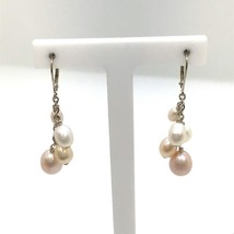 Vintage Sterling Silver Sign SPG Modern Cluster Pearls Dangle Leverback Earrings - £31.65 GBP