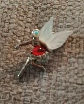 Vintage Dancing Girl Child Fairy Dress Pewter White Red Glass Metal Brooch Pin - £6.36 GBP