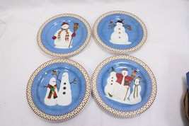 Sakura Snowman Christmas Salad Plates 8&quot; Debbie Mumm Set of 12 - £53.78 GBP