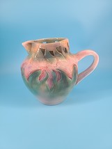 Art Pottery Pitcher Green Pink Flames - $365.16 MXN