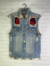 UNIF Womens Small Denim Jean Button Up Front Vest Distressed Destroyed P... - £21.79 GBP
