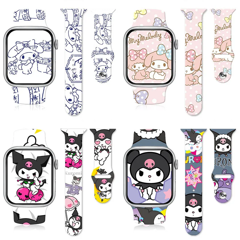 Sanrios Anime Figure My Melody Kuromi Silicone Strap For Apple Iwatch8 7 6 5 4 - £12.16 GBP