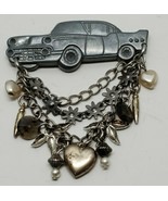 Vtg 57&#39; Chevy Silver Car Lapel Pin w/ Layered Chain Dangle Charms Beads ... - $329.54 MXN