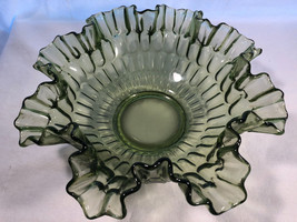 Frances 12 Inch Fluted Green Bowl Depression Glass Mint - £11.20 GBP