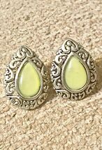 Silver Yellow Teardrop Earrings Distressed 3/4 Inch No Backs - $7.00