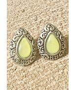 Silver Yellow Teardrop Earrings Distressed 3/4 Inch No Backs - $7.00