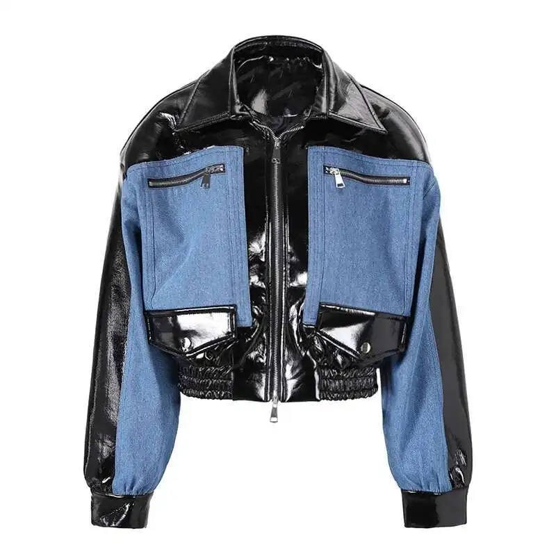 Unisex Patchwork Fashion Silhouette Short Korean Style Leather Jackets &amp;... - $120.00