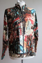 Vtg 90s Chico&#39;s 1 (M 8) Multicolor Travel Ocean Tropics Cotton Jersey Zip Jacket - £19.12 GBP