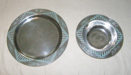 VINTAGE WILTON, PA. WESTERN STYLE POLISHED PEWTER PLATTER+BOWL - WIDE RI... - €7,79 EUR