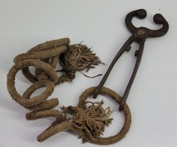 Antique VTG Bull Nose Tonges Pliers Tong w/ Old Barn Rope USA Primitive Rare - £26.61 GBP