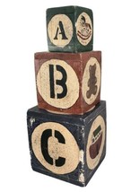 Alphabet Blocks &quot;ABC&quot; Folk Art Hand Painted Distressed Jumbo Bear Horse Noah Ark - £40.08 GBP