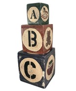 Alphabet Blocks &quot;ABC&quot; Folk Art Hand Painted Distressed Jumbo Bear Horse ... - £39.37 GBP