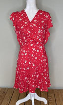 Xhilaration Women’s Ruffle Sleeve Knee Length Floral Printed Dress Size M Red N5 - £11.99 GBP
