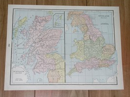 1890 Original Antique Map Of England Scotland Saxon Period France Plantagenets - $24.39