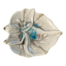 Ceramic Leaf-Shaped Dish – White with Blue &amp; Brown Accents - $9.50