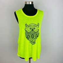 No Boundaries Neon Yellowish Green Cute Owl Sleeveless T-Shirt Juniors 15 17 XL - £10.39 GBP