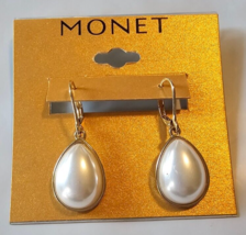 Monet Gold Lever Back Dangle Earrings White Pearls 1 1/2 Inch New - $14.50