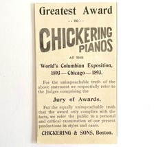 Chickering Piano World&quot;s Fair 1894 Advertisement Victorian Instrument 7 ... - £9.99 GBP