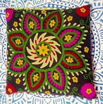 Suzani Cushion Cover 16x16, Embroidered Decorative Throw Pillow Case, In... - £7.73 GBP