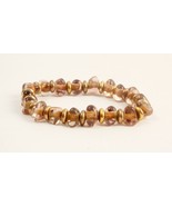 Clear Glass Bead Bracelet Stretchy with Gold Tone Spacers 7 Inches Boho - £6.85 GBP