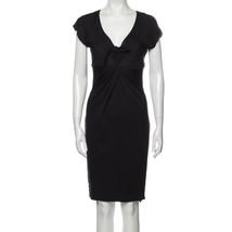 Diane Von Furstenberg Size 2 Nanni Midi Sheath Dress Silk Wool Bow V Neck Black - £28.06 GBP