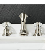 Gold 8&quot; widespread 3 holes bathroom Lavatory dolphin Sink faucet crystal... - $237.14 CAD