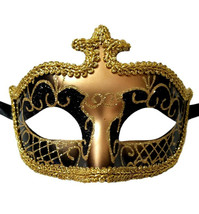 Black Gold Glitter Venetian Masquerade Costume Mask New Years Party - £8.84 GBP