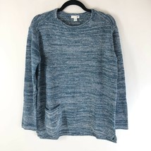 J Jill Purejill Sweater Chunky Knit Pocket Boxy Cotton Heathered Blue Size S - £19.10 GBP