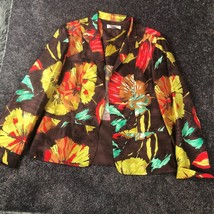 Coldwater Creek 100% Silk Jacket Size Medium Open Front Floral Tropical - £19.35 GBP