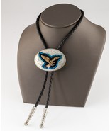 Johnson &amp; Held Argent Sterling Turquoise Émail Bolo Cravate Cuir - $192.18 CAD