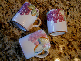 * 3 Rosanna Imports Signed Made Italy Red Grapes Hand Made Hand Painted Cups - £15.18 GBP