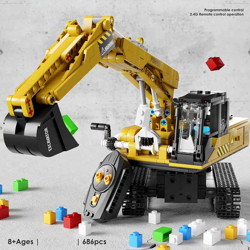 Crawler excavator forklift bulldozer electric remote control toy building block - £76.43 GBP