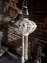 Cotton Boho Hanging Lamp | Knitted handmade lampshade | Macrame chandelier | Thr - £78.95 GBP
