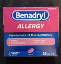 Benadryl Antihistamine Cold Allergy Relief Tablets Diphenhydramine 48 (ZZ) - £10.11 GBP
