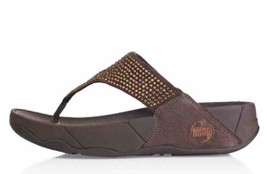 Fitflop Rokkit Sandals Womens Sz 9 Rhinestone Thong Bronze Leather Slip On - £22.80 GBP