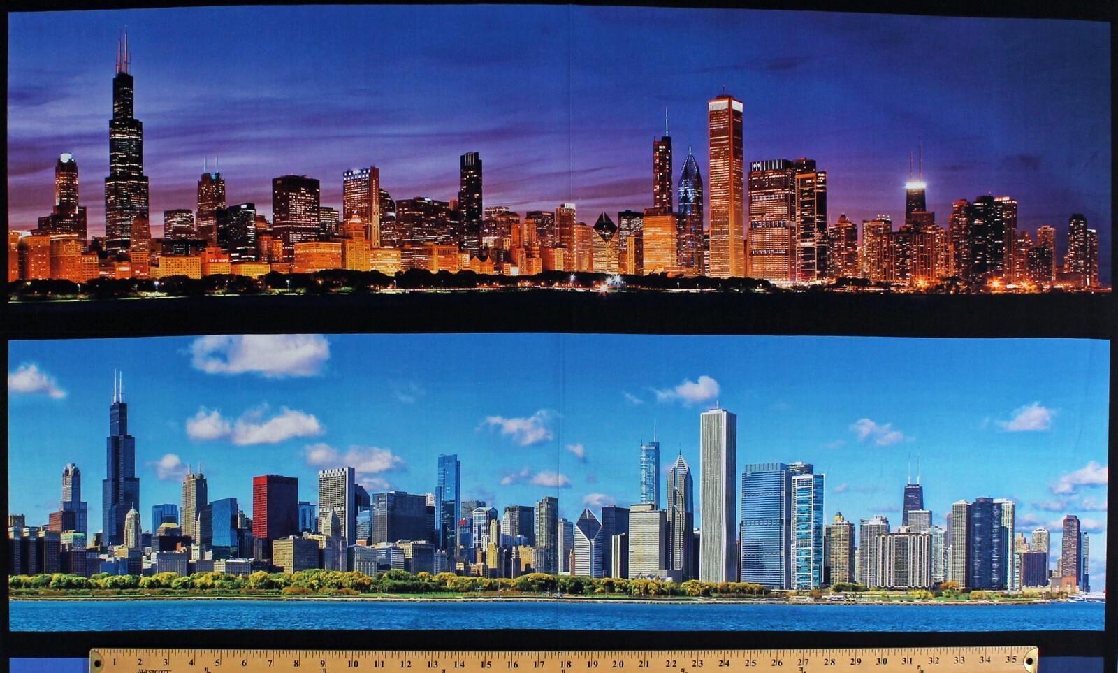 24.5&quot; X 44&quot; Panel View of Chicago City Skyline Landscape Cotton Fabric D... - $9.45